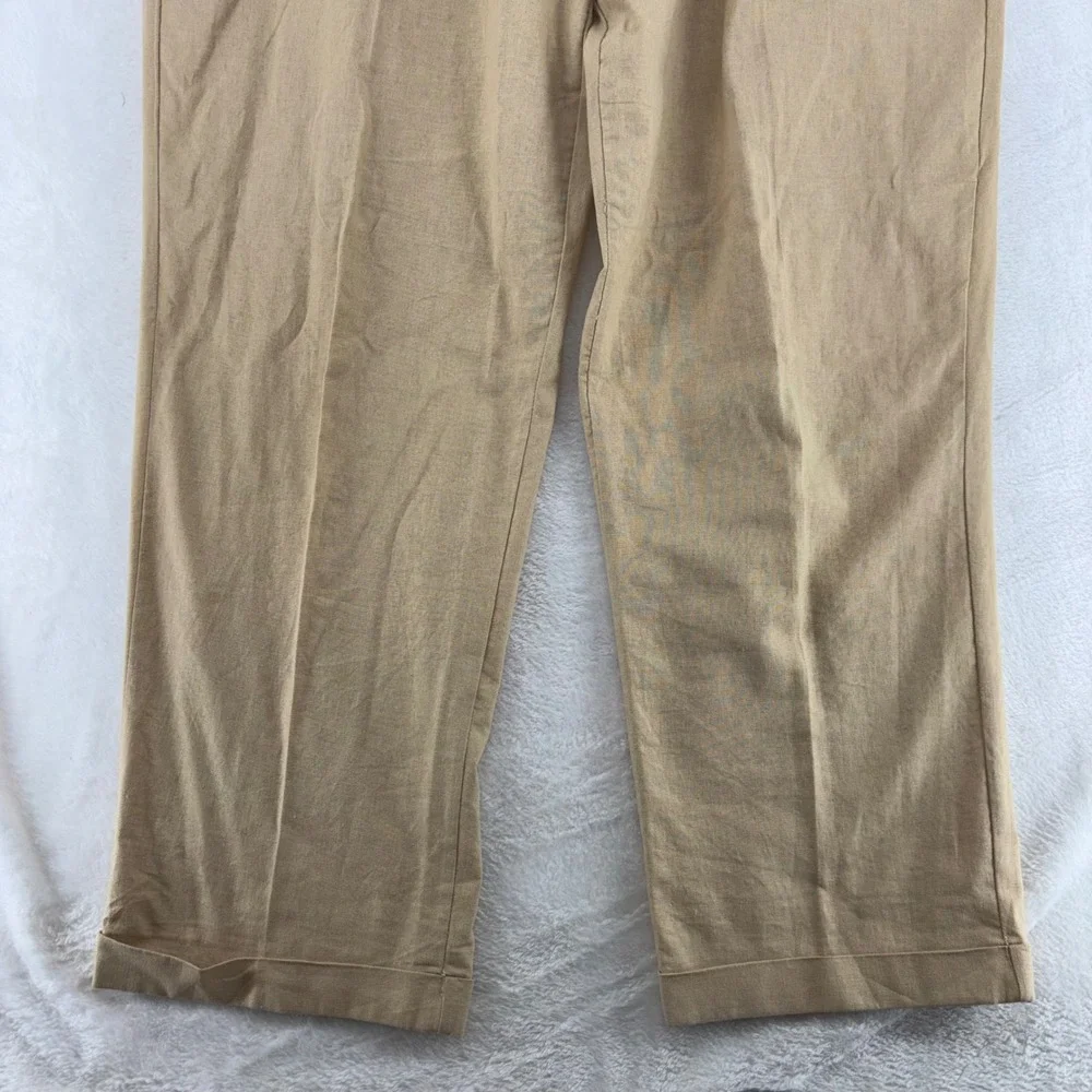 Trust Mens Pleated Linen Blend Dress Pants Tan Beige Cuffed W42 L32 resort wear